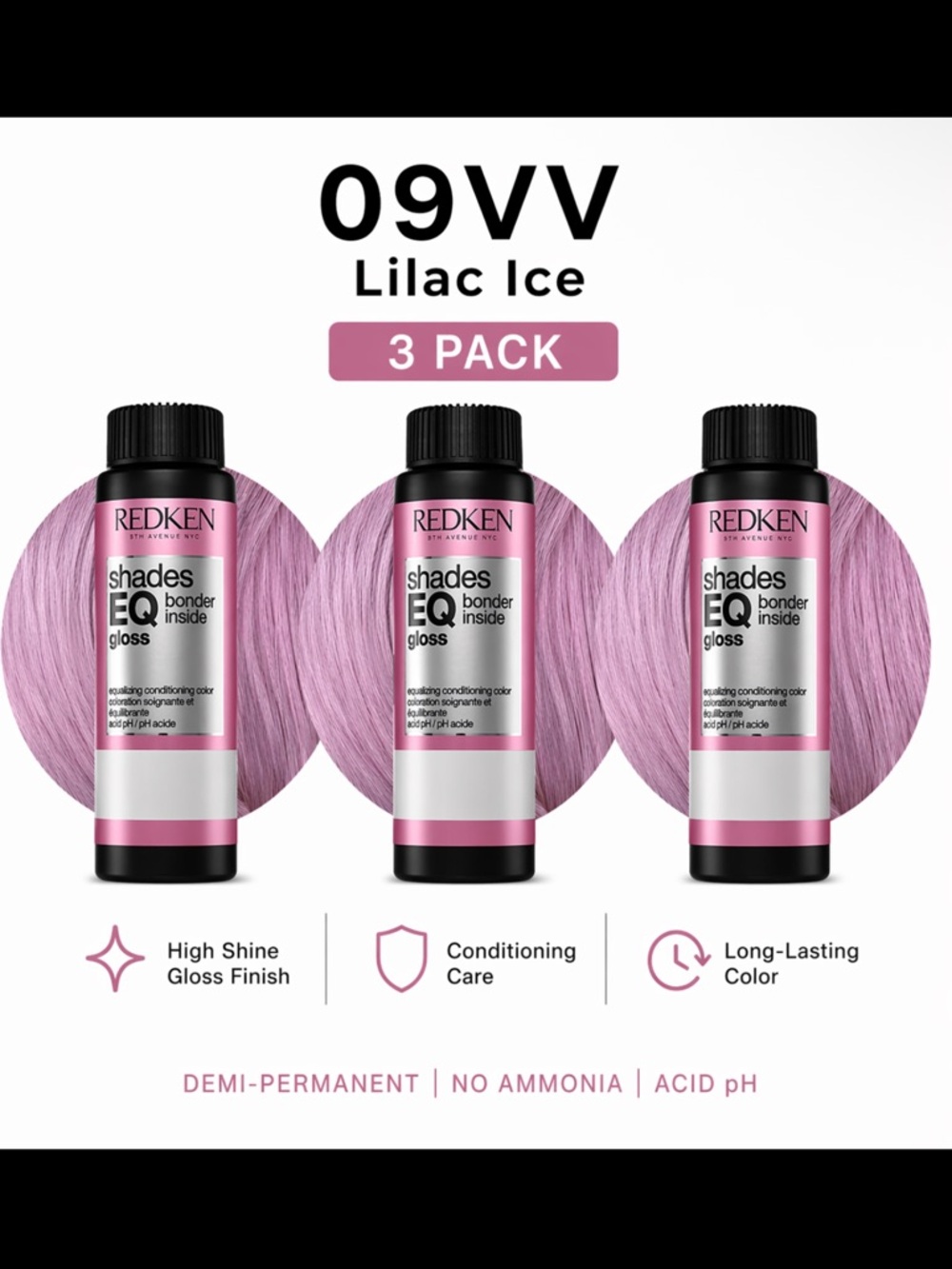 Redken Shades EQ 09VV Lilac Ice Gloss 3 Pack – Authentic Salon Toner